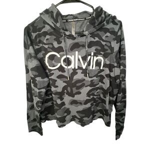 Calvin Klein Cropped Black Camo Printed Graphic Hoodie With Logo